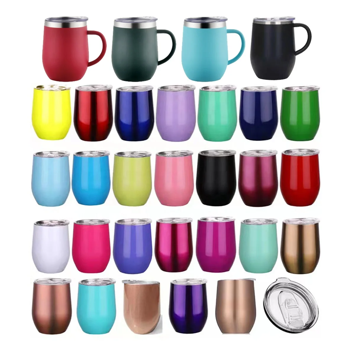 12oz 18/8 double walled stainless steel insulated coffee tumbler travel mug powder coating thermos with Transparent lid