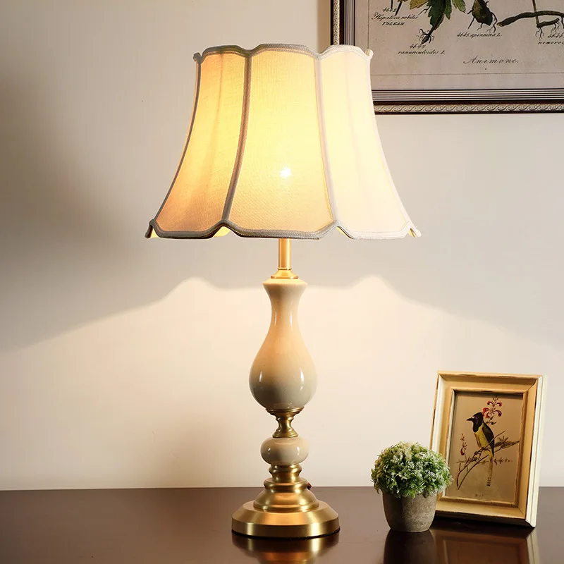 Modern minimalist bedroom bedside table study desk creative warm light luxury ceramic decorative copper table lamp