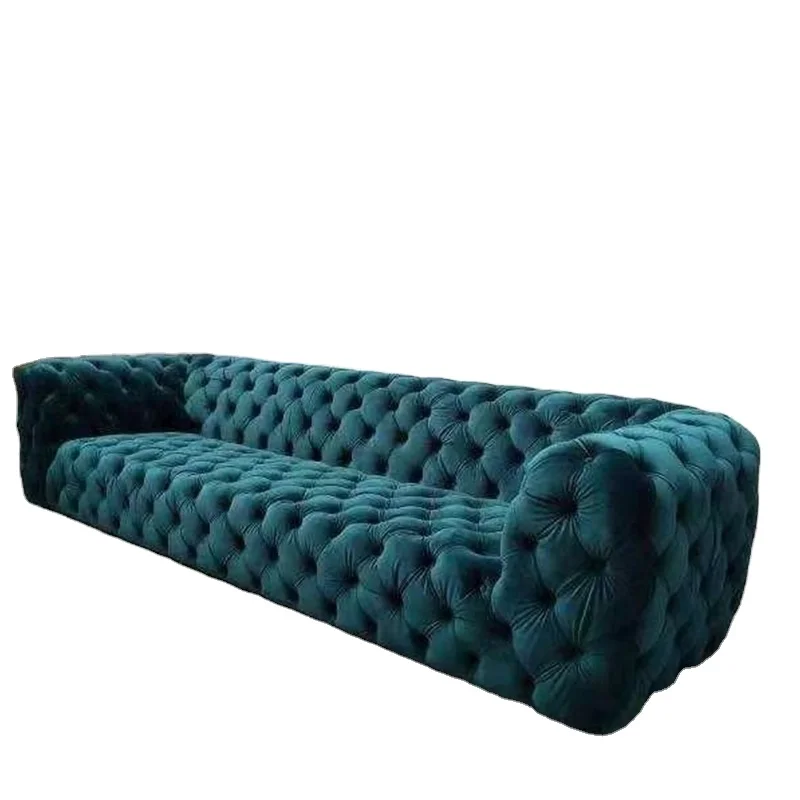 Factory Direct Sale Emerald Green Velvet Microfiber Fabric Furniture Button Tufted Couch Living Room Chesterfield Canape Sofa