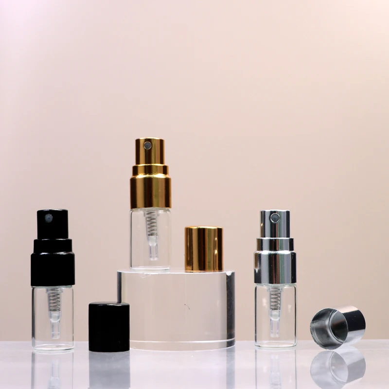 2ml Sample Tester Clear Glass Fragrance Perfume Spray Bottles with Gold Silver Black Cap