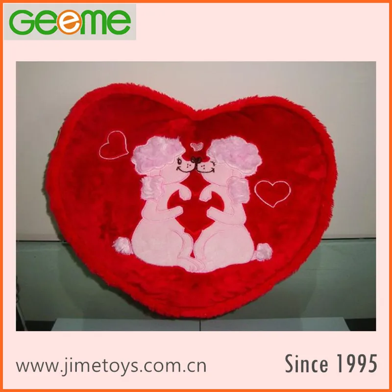 JM7876-4 Red Heart Shaped Pillow with Embroidering Double Dog Wedding