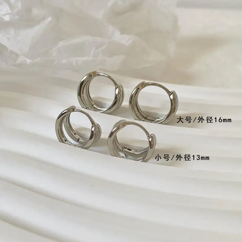 925 Sterling Silver Double circle Shaped Earrings Hoops Personalized Minimalist Style for Women