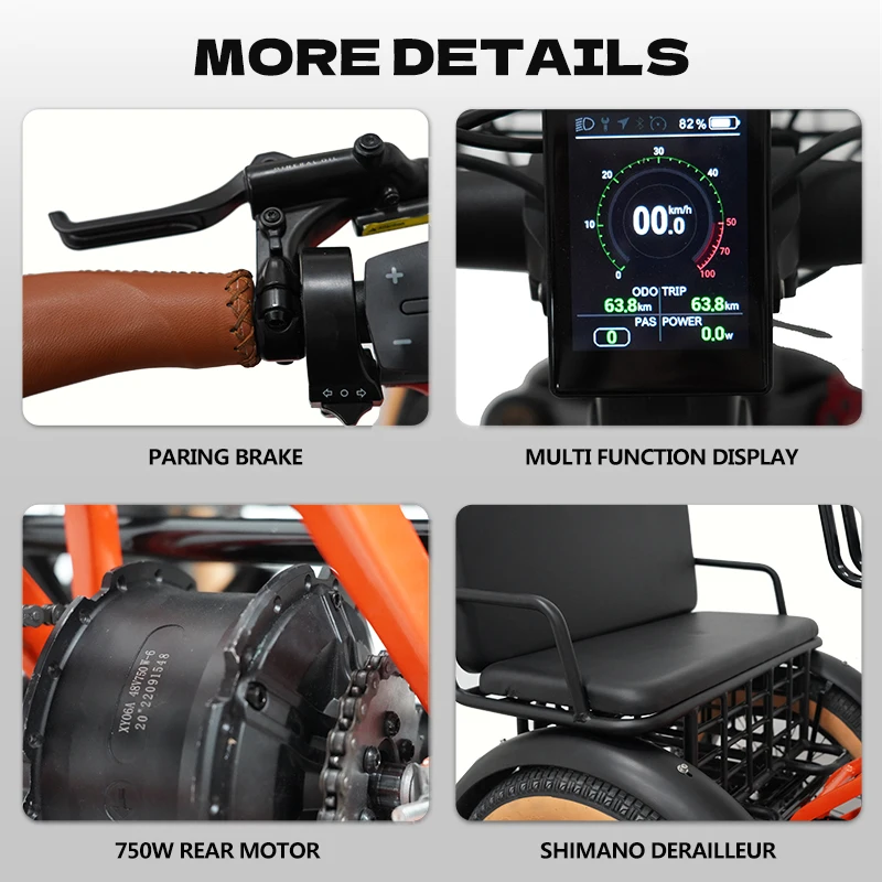 Trike for adults 3 wheel electric trike Passenger Seat folding frame with Multiple Color etrike strong frame dual battery