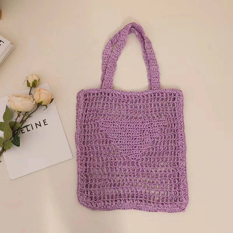 Wholesale Customized Logo Large Linen Tote Shoulder Handbag Polyester Bag Paper Straw Beach Bag