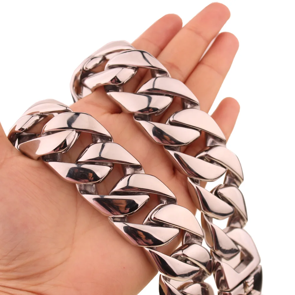 32mm Stainless Steel Luxury Gold Cuban Link Dog Chain Durable Walking Tactical Dog Collar