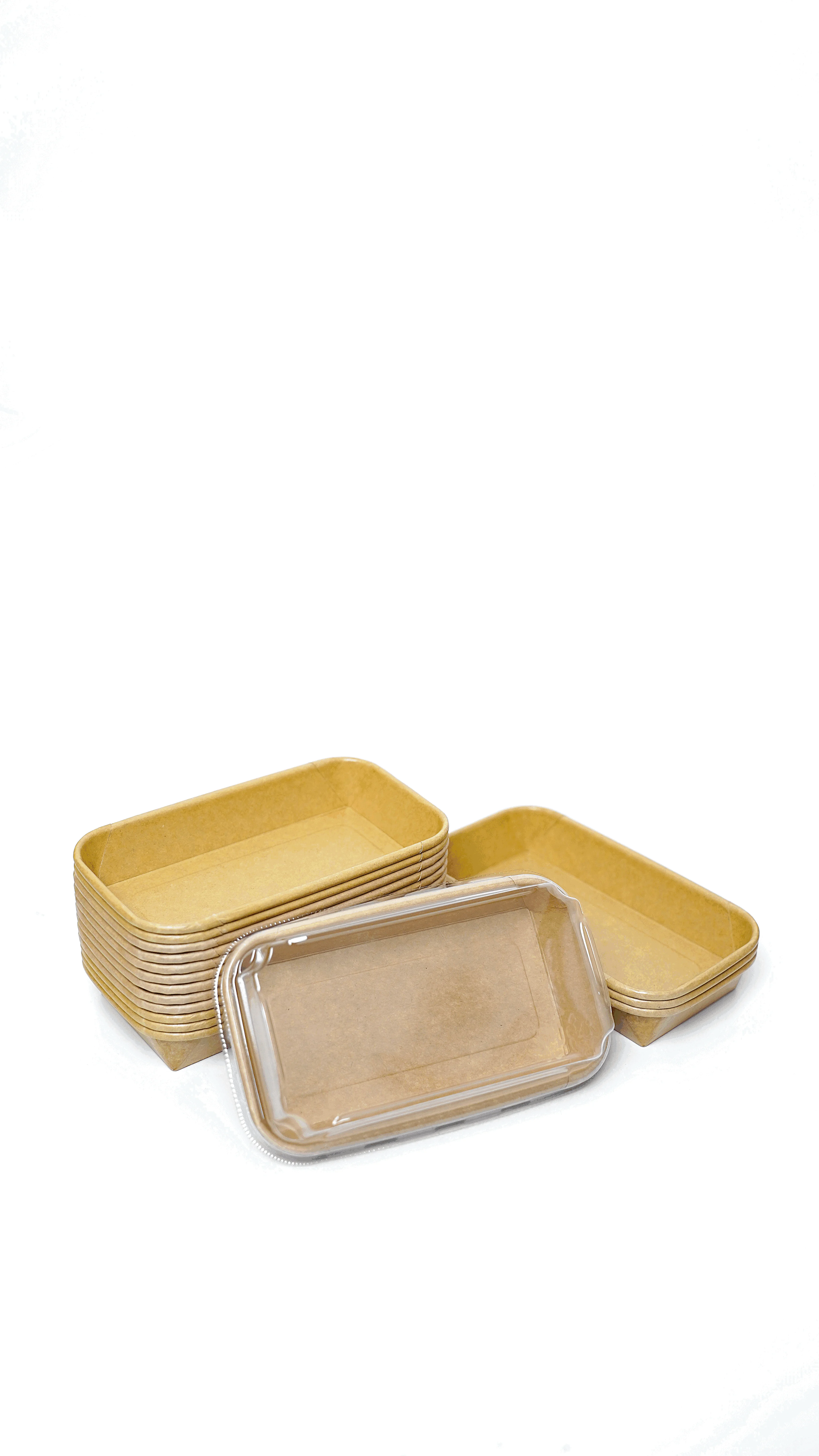 Sustainable Plastic-Free Square Kraft Paper Food Trays with Lids - For Sushi, Noodles, and Cakes