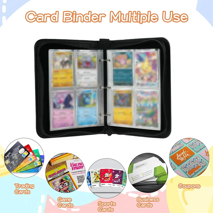 Waterproof Pu Card Binder 4 pockets 50 pages Pokemoned Game Card Collection Folder Bag