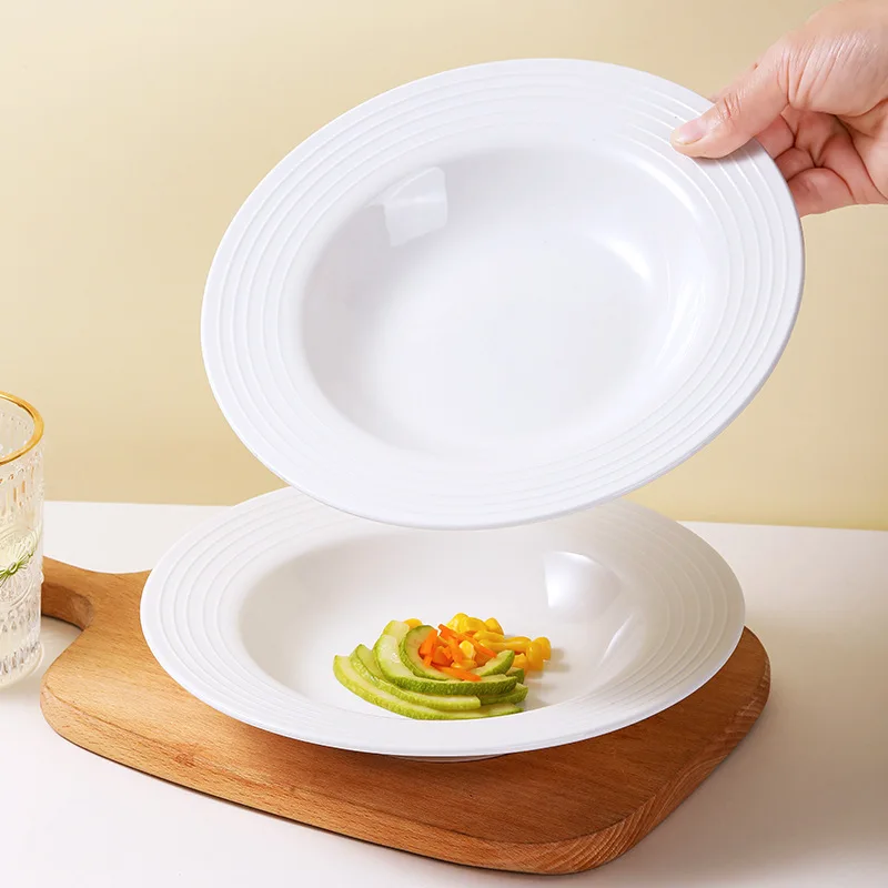 Restaurant High Fired Porcelain Pasta Plate Big Wide Rim Soup Plate White Ceramic Pasta Dish Plates