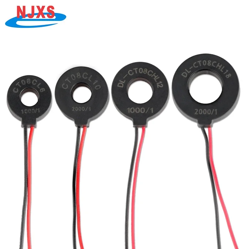 NJXSE DL-CT08CHL12 1000/1 2000/1 Current Transformer Lead Wire Micro Toroidal CT AC 5A 10A 20A 30A 40A 50A 60A Ring Core Sensor