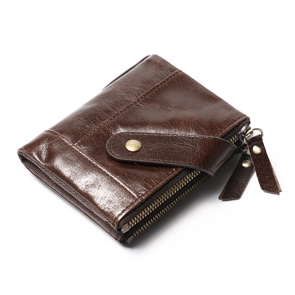 Customized Genuine Leather Men RFID Zipper & Hasp Short Wallets Leather Wallet For Men