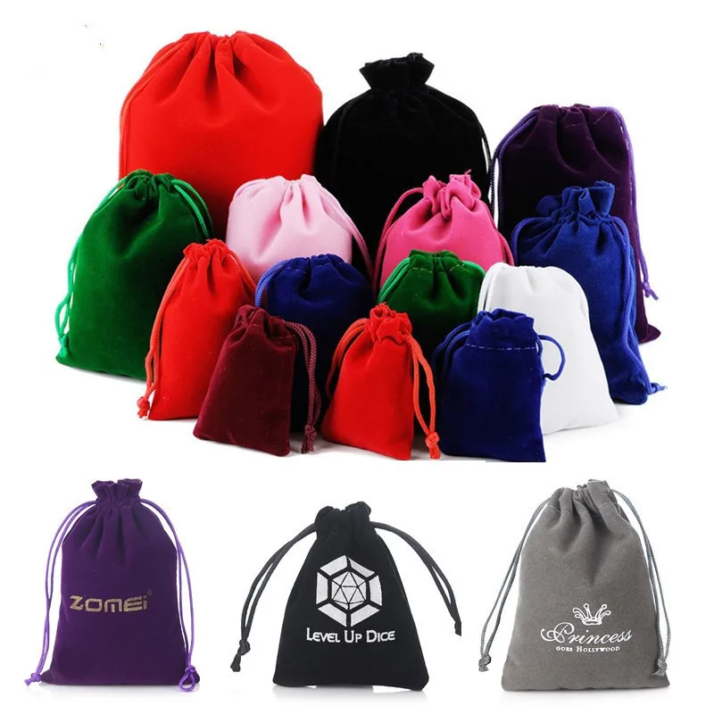 8X10cm Wholesale Jewellery Gift Packaging Red Black Velvet Drawstring Bag Small Custom Velvet Jewelry Pouch with String