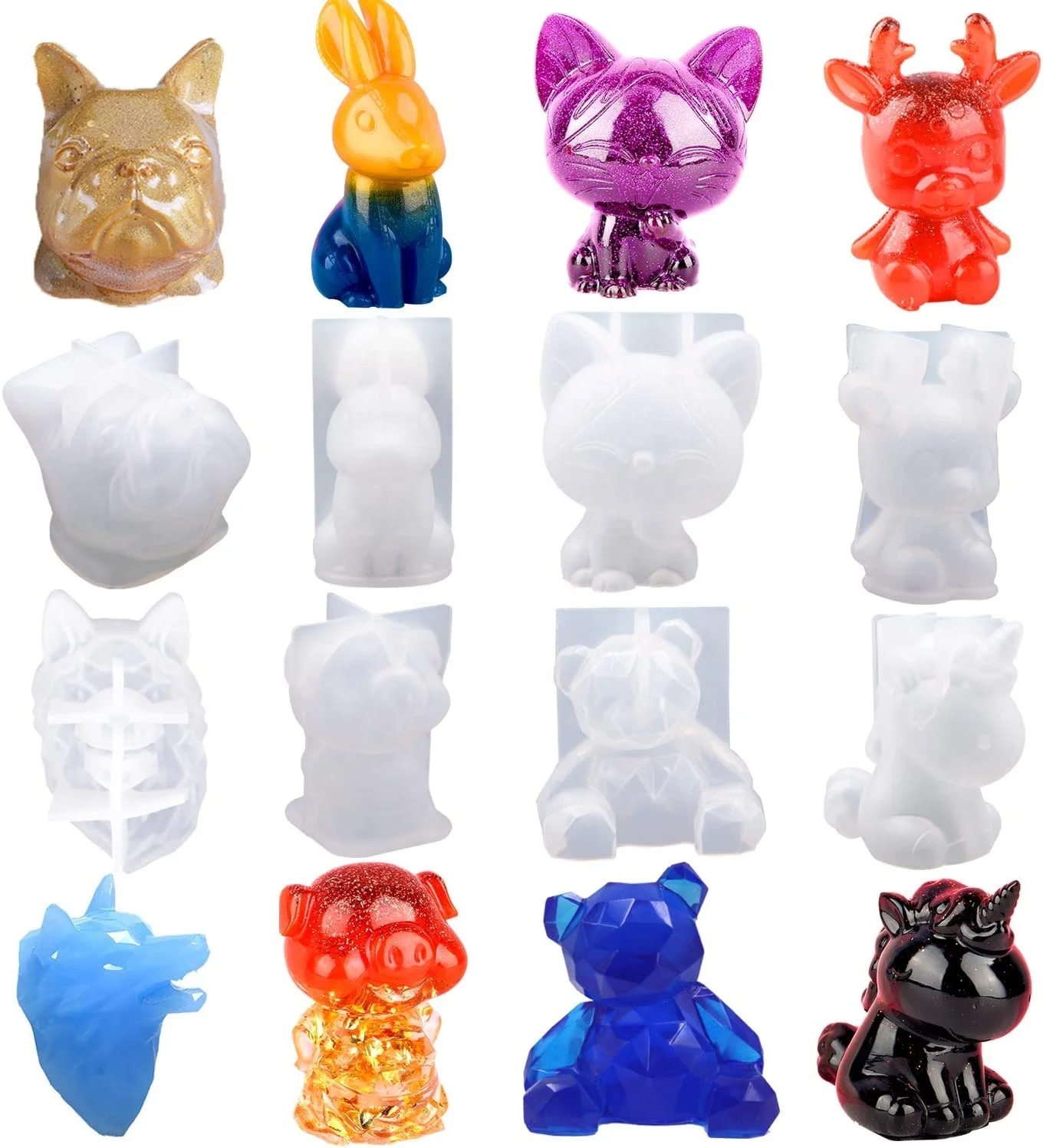 3D Animal Resin Mold Tools Set Resin Casting Molds Large Clear Unicorn Rabbit Cat Paw Epoxy Silicone Molds for Resin Craft DIY