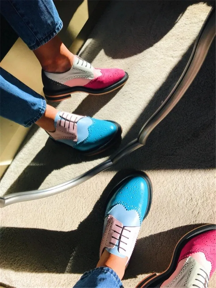 
Hot Sale Spring British Style Woman Platform Oxford Casual Shoes Cut-Outs Flats Plus Size 34-43 
