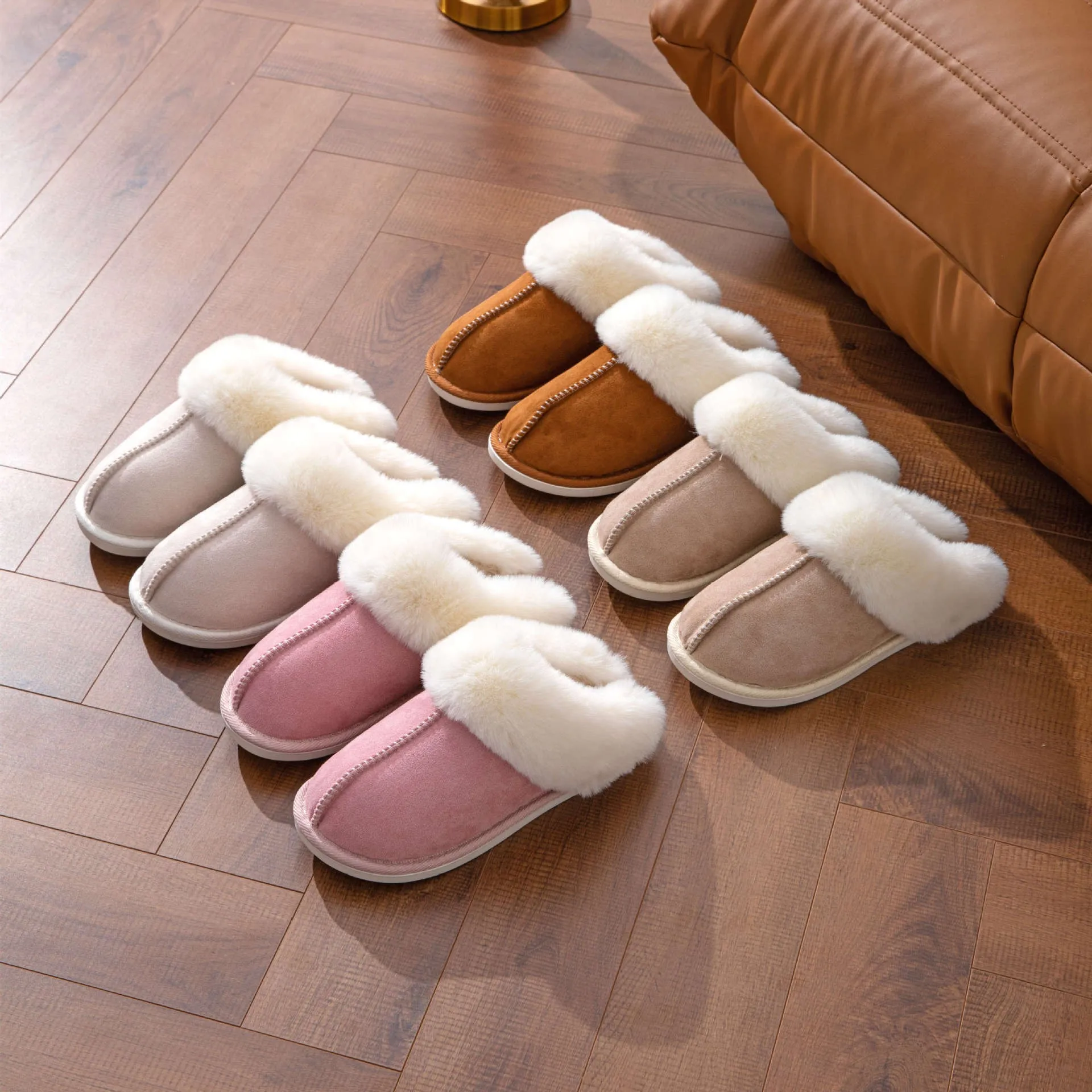 Wholesale hot selling  fluffy slippers for women cotton upper warmth preservatio plush unisex Winter women home slippers