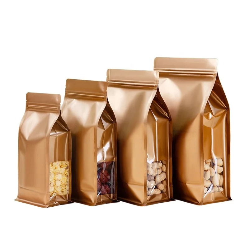 Eight-Side Self-Standing Aluminum Foil Pouch with Clear Window Zipper Top Moisture-Proof Sandwich Sugar Noodle Milk Packaging