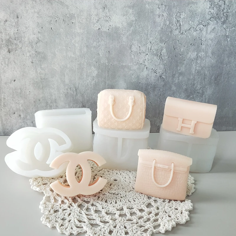 New Design Wallet Women Cosmetic Bag Epoxy Resin Scented Candle Silicone Mould Ladies Mini Brand Handbag Candle Mold