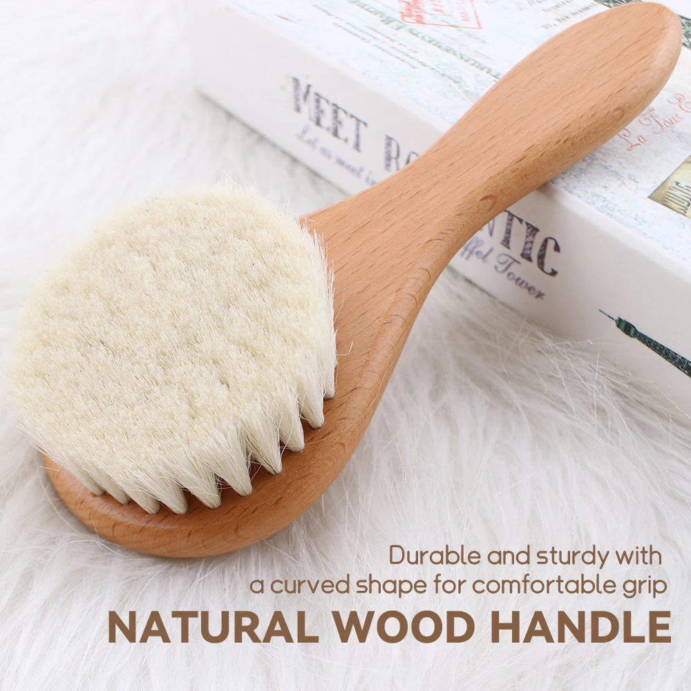Baby Private Label Soft Goat Wool Bristles Handle Natural Soft Goat Bristles Wool Bath Brush Massage For Newborns Toddlers