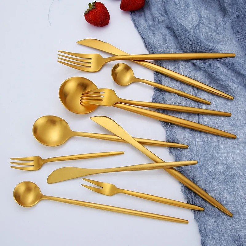 Wholesale Luxury Restaurant Wedding Gold Spoon Fork Golden Matt Cutlery Set