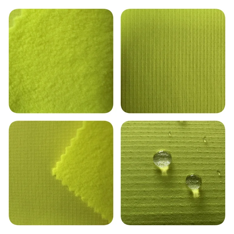 PSR5/E4K67-1 60C Poly 75D Spandex double yarn Ripstop 3 layers laminated with TPU membrane and poly fleece fabric waterproof