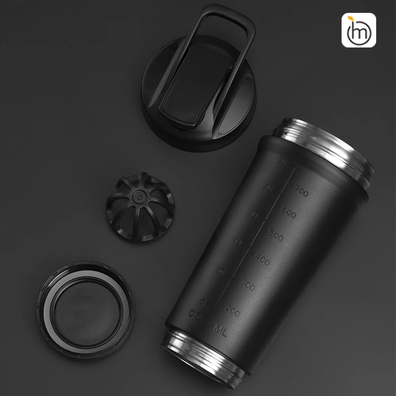 New Design Black Sport Water Bottles Smoothie Blender Gym Stainless Steel Protein Shaker Cup Bottle