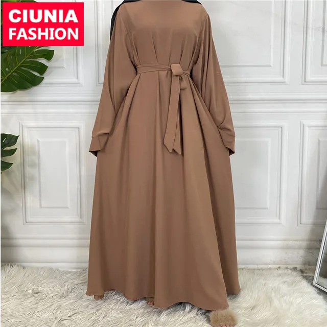 6394# Hot sell wholesale modest solid color elegant kaftan abaya muslim dubai long dress women islamic clothing
