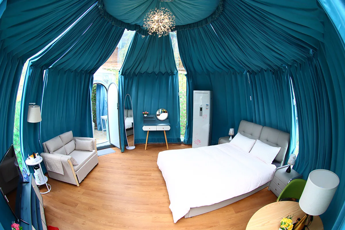 Polycarbonate house luxury bubble room glamping dome with bathroom for Vacation camping