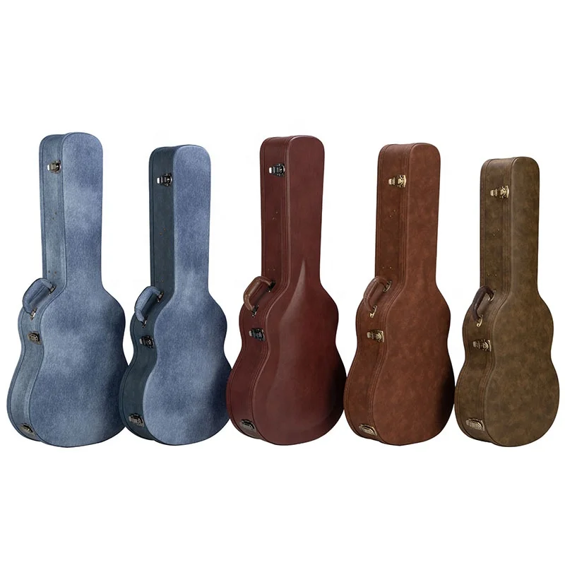 Wash Denim Fabric with Accessory Compartment Classical Electric Hard Instrument Case Wooden Acoustic Guitar Case