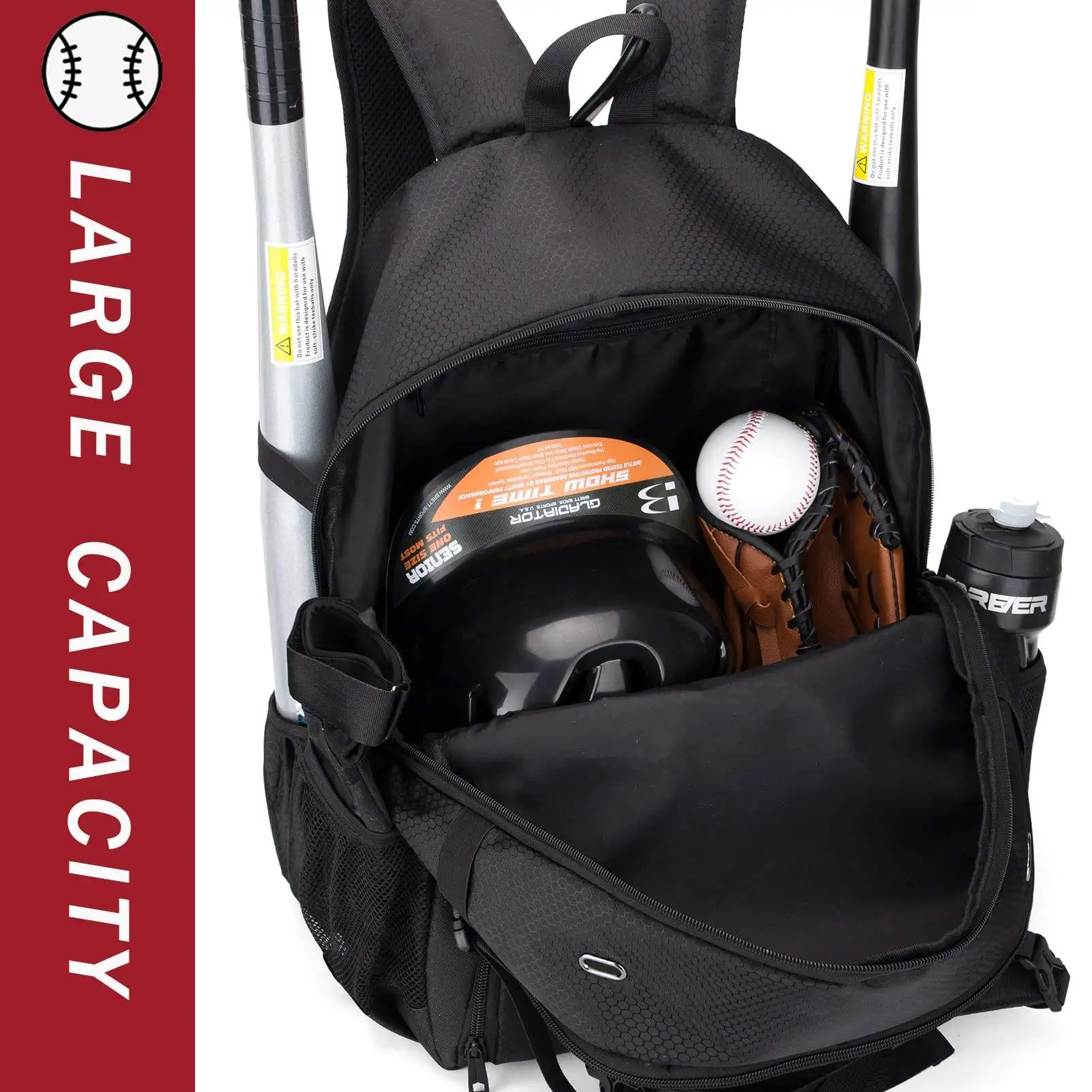 Custom Logo Large Capacity Shoes Compartment Bag Softball Bat Bagpack Sports Backpack  Baseball Backpacks
