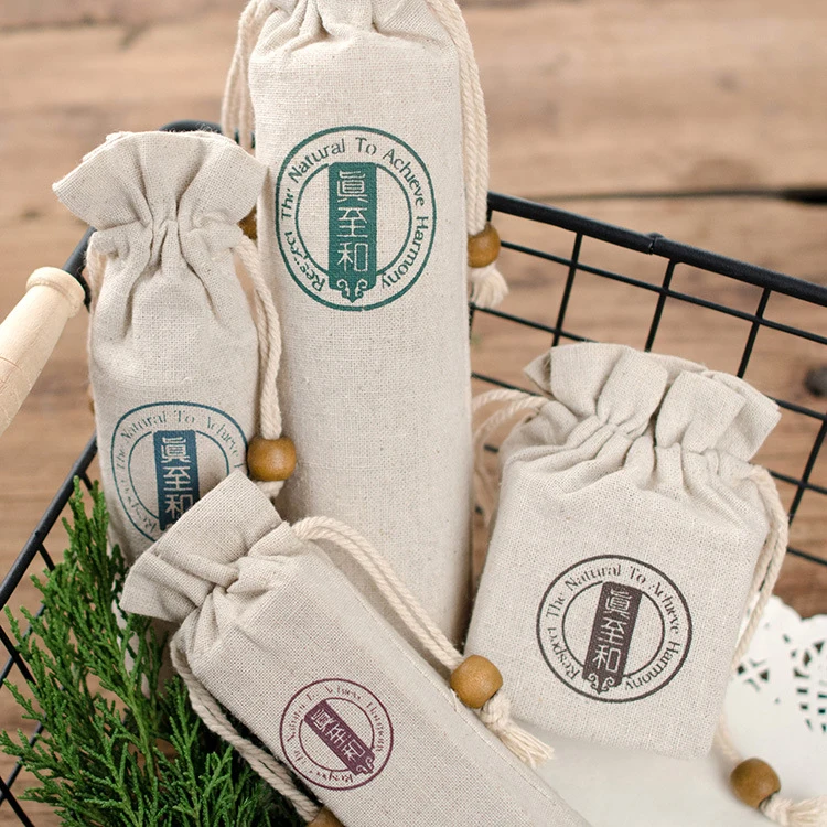 CG043 Cotton jute linen plain blank canvas gift drawstring tote bags