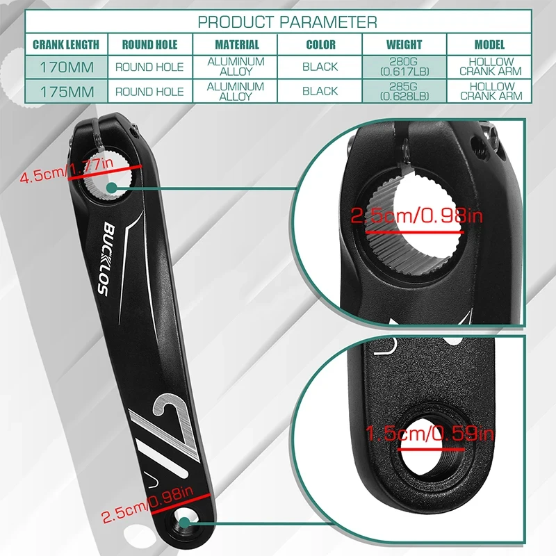 OEM/ODM BUCKLOS Square Hole Bicycle Crank Arms 152/170/175mm Cranksets Diamond Spline MTB Crank E-bike Mountain Bike Crank Arm