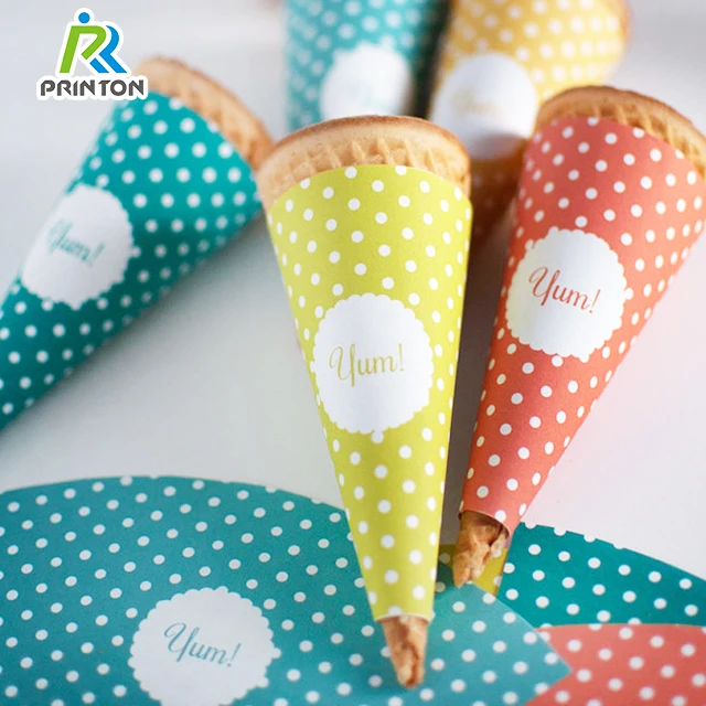 Custom logo food grade disposable snow cone cups ice cream sleeve packaging paper cone
