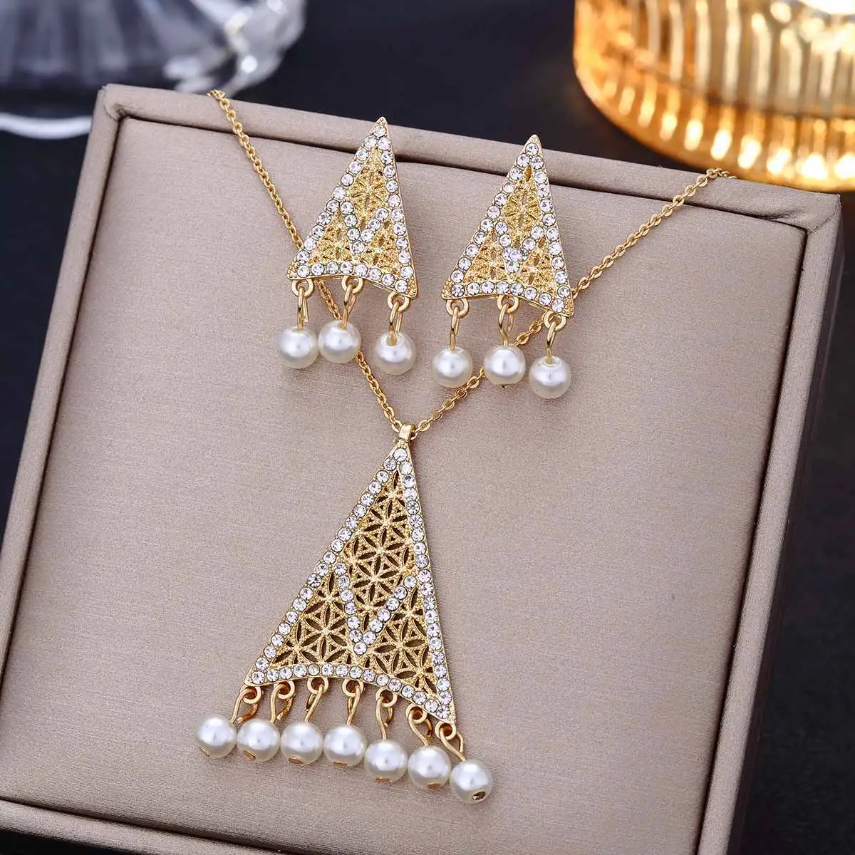 CDD New Female Indian Gold Plated Jewellery Set Luxury Dubai Crystal Bridal Jewelry Set