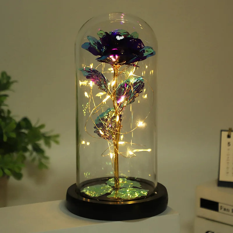 Led Galaxy24k Gold Eternal Rose Light Up Rose Flower Gift Glass Dome Flower Lamp For Home Christmas Decorative Holiday Lighting