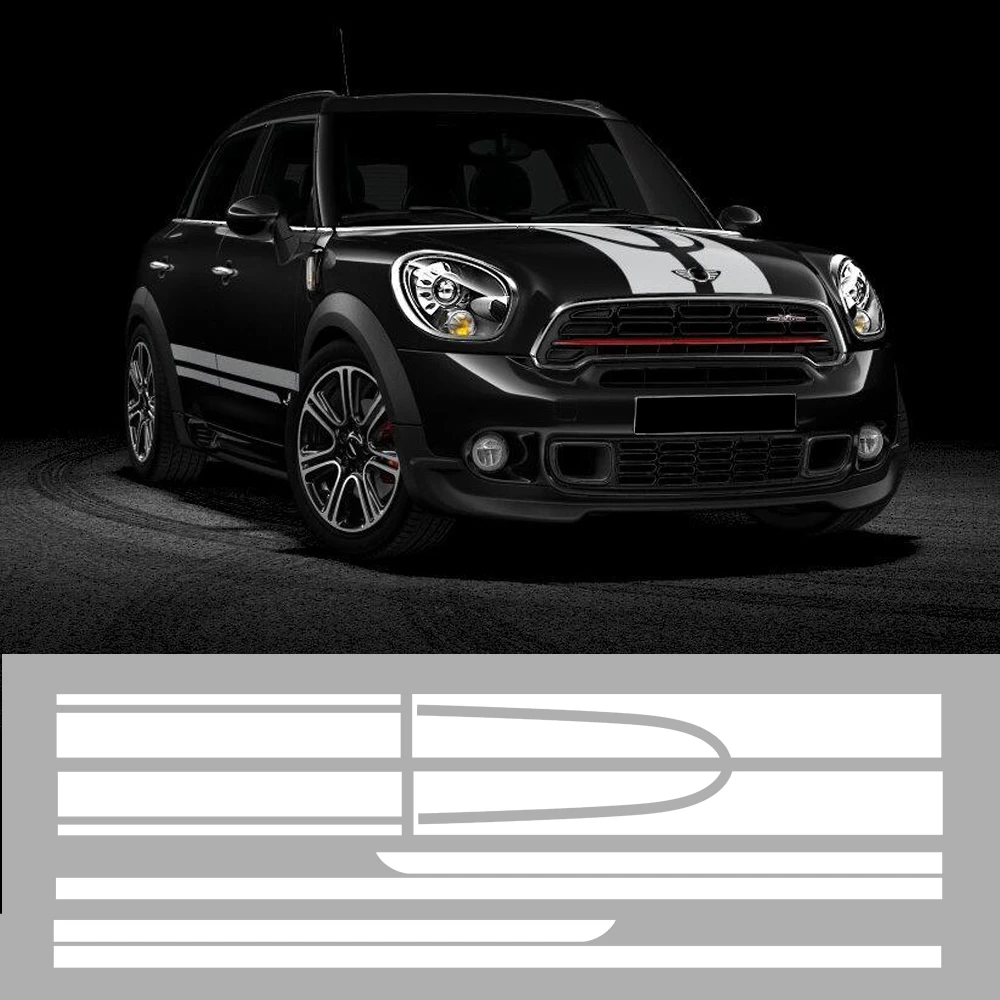 6PCS For MINI Cooper Countryman R60 JCW Car Hood Engine Cover Vinyl Trunk Rear Auto Body Kit Decal Side Stripe Skirt Sticker