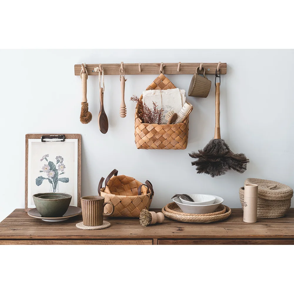 Home decorations rattan woodchip woven flower hanging storage basket knitted organizer basket home decoration