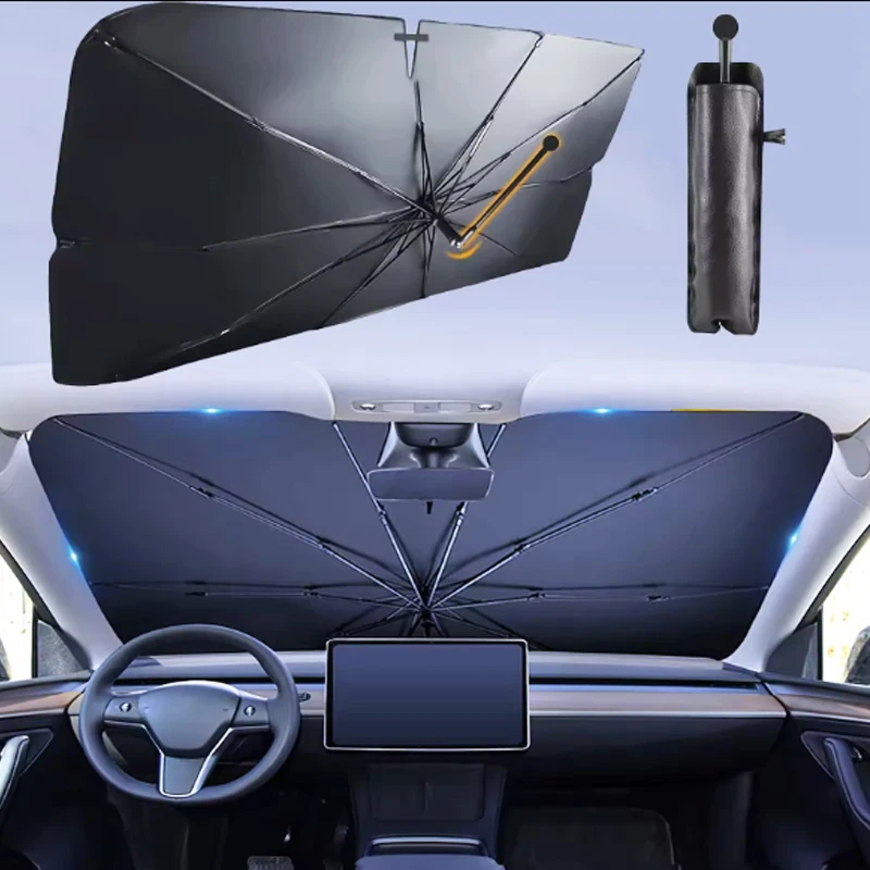 Car Windshield Sun Shade Umbrella Car Front Windshield with 360 Degree Rotation Bendable Handle