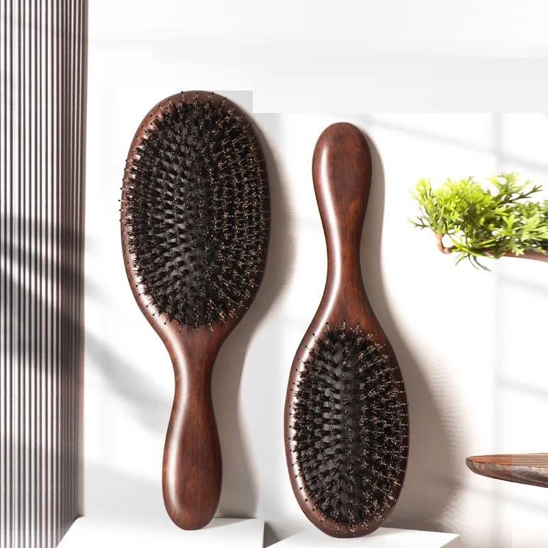 Eco friendly Custom Logo Wooden Hair Brush Hairbrush Boar Bristle Synthetic Massage Comb Hair Detangling