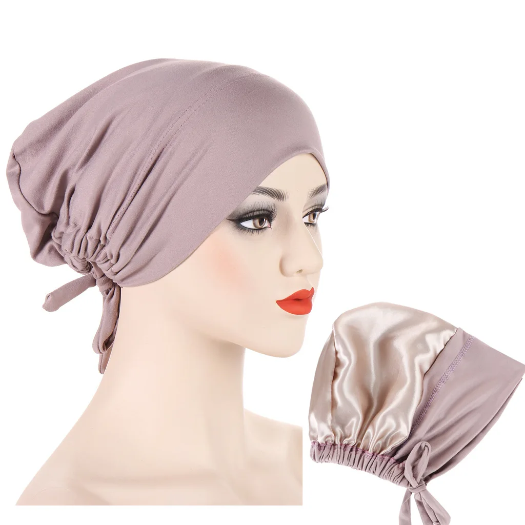 Double-Deck Satin Smooth Bonnet Ethnic Muslim Inner Cap Factory Wholesale HeadScarf Scarf Hijab