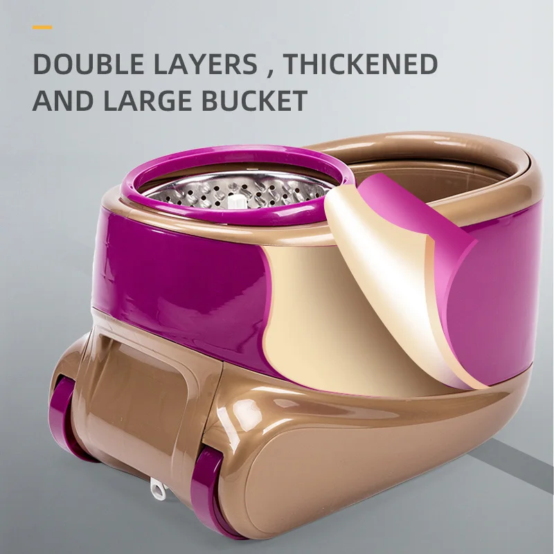 Stainless steel telescopic handle detachable rotary mute roller mop cleaning hands-free magic mop 360, with removable bucket