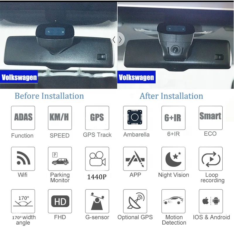 Dashcams 1440P For car mirror dash cam front and rear factory dashcam car black box dash cam without wires car cctv dash cam