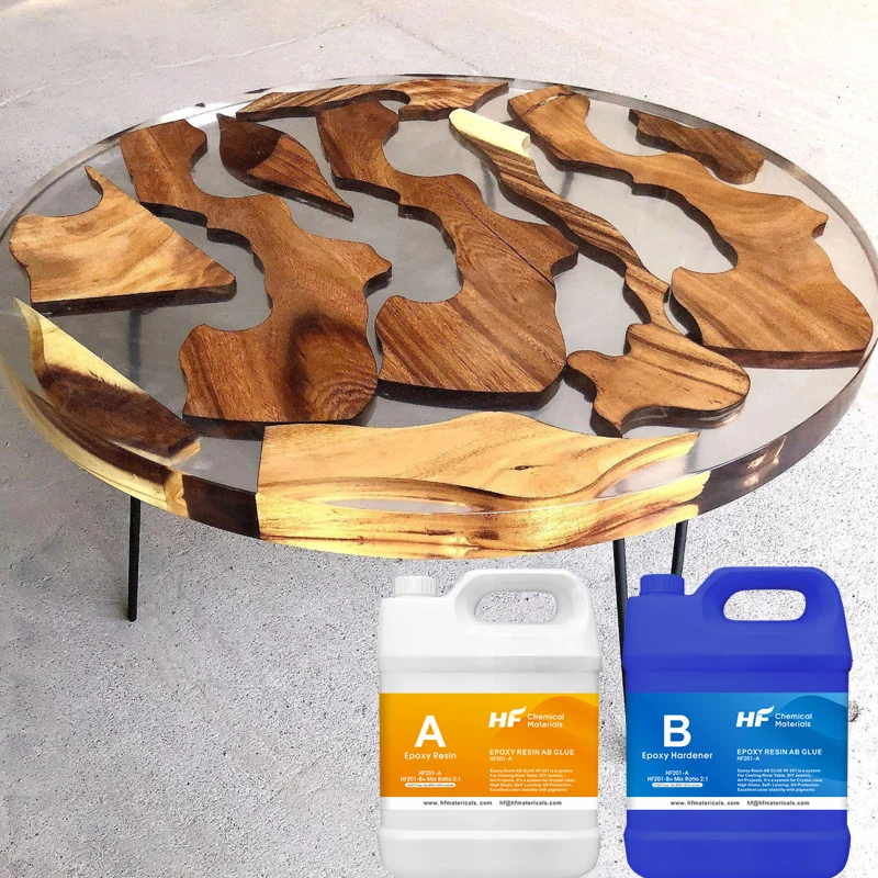 HF201-B Transparent Resin Coating 100%  Solid Two Component Top Clear Epoxy Resin Table For Wood
