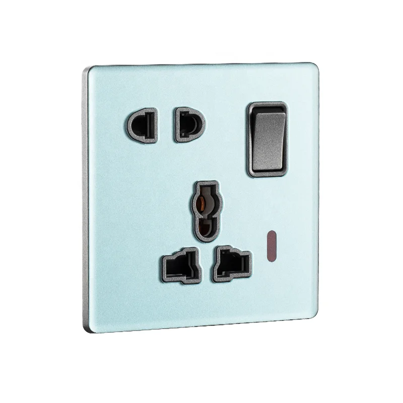 Zhong shan Blue green 5 pin MF switched socked with neon Household glass switch socket