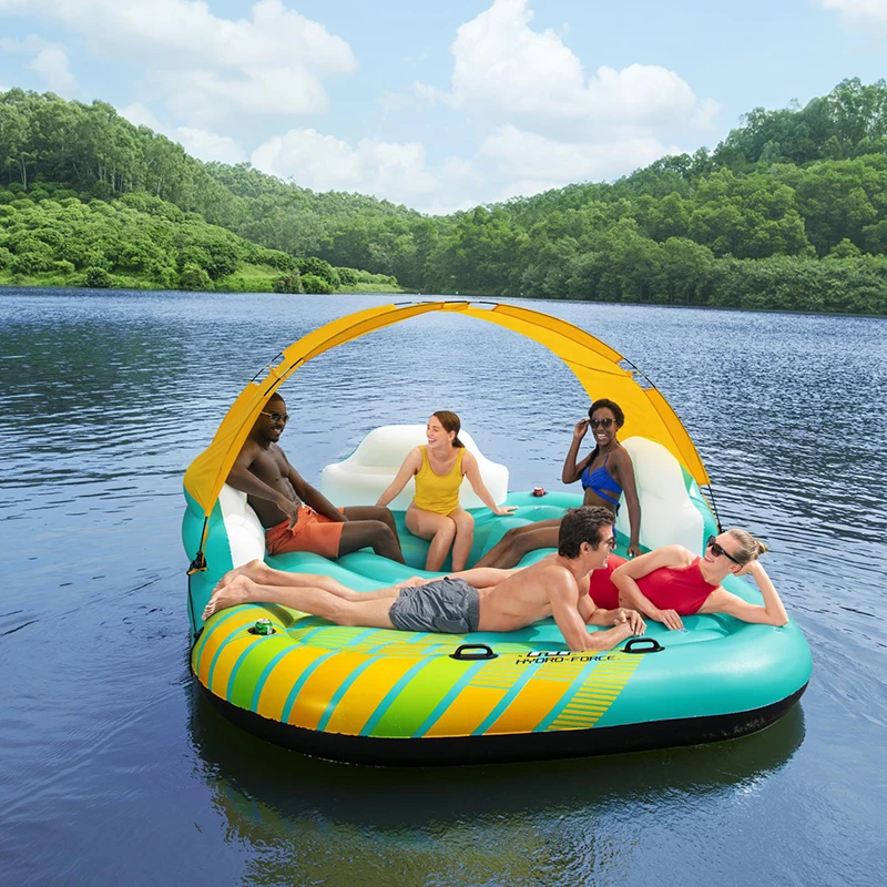 River Seated Floating Water Lounge Raft Outdoor 4-5 person water party raft boat inflatable floating island with tent canopy
