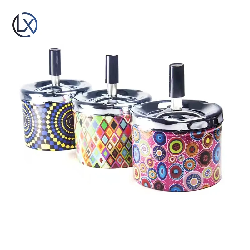 Luxin New Design Press Type Cigarette Ashtray Round Metal Ashtray with Cover Lid