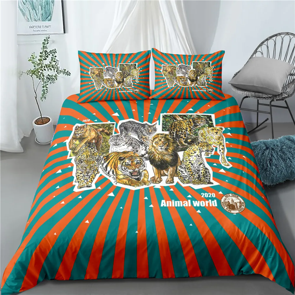 
Customizable Animals World Pattern Printed Comforter Set Tiger Lion Leopard Bedding Set For Man And Woman 