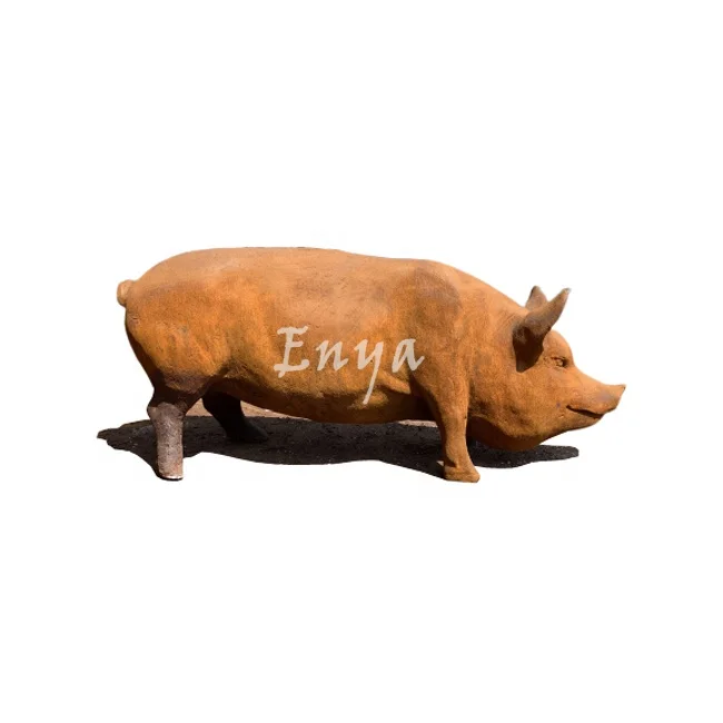 Rustic Outdoor Lawn Garten Ornaments Large Life Size Garden Decorative Cast Iron Lifesize Animal Pig Statues Sculpture