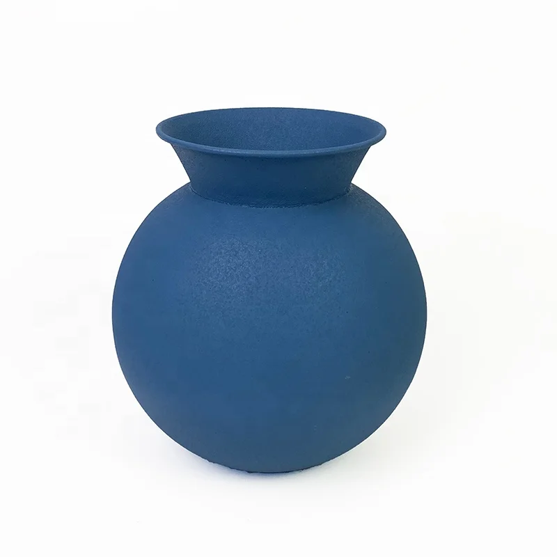 Lander Blue Flower Decoration Table Metal Vase For Home Decor