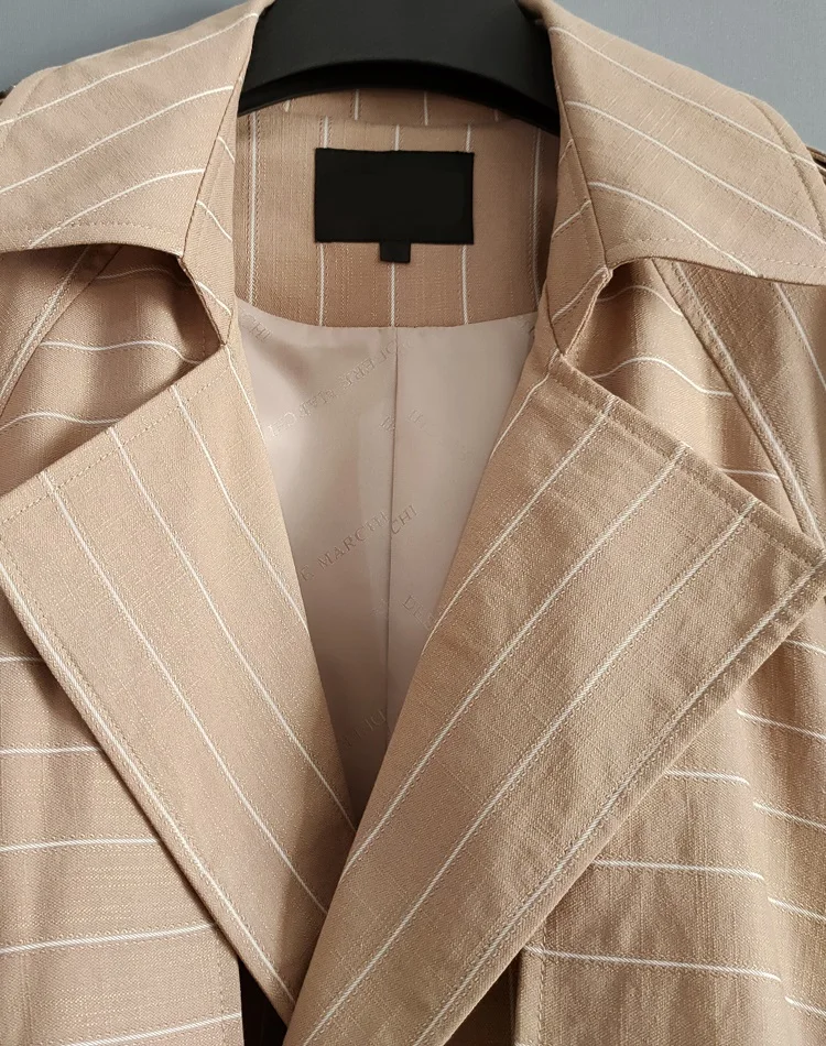 
Spring Fall New Design Ladies Long Wind Coat Vertical Stripe Trench Coat 