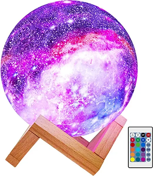 Whole sale 16 Colors 3D Star Moon Lamp with Wood Stand 3D Printing Touch & Remote Moon Lamp Night Light as gift for baby