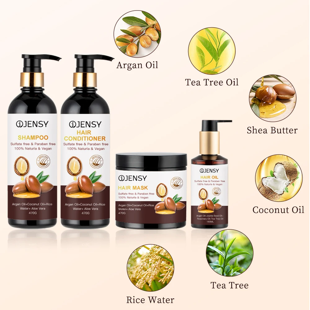 Organic natural sulfate free hair care products private label Argan Oil moisturizing mask shampoo and conditioner hair care set